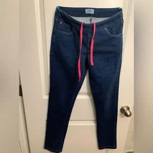 Dark Blue Leggings with Pink Accents